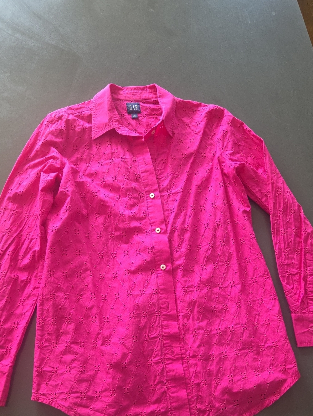GAP Bright Pink Eyelet Button-Down Shirt